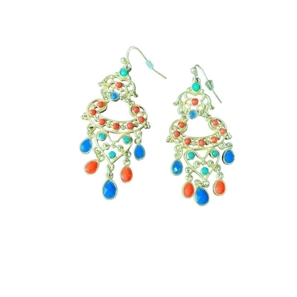 Vintage Multicolor Long Chandelier Earrings - Picture 4 of 4